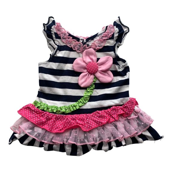 Rare Editions Girls Infant Baby Size 12 Months Dress Striped Floral Tulle Black - Picture 1 of 3